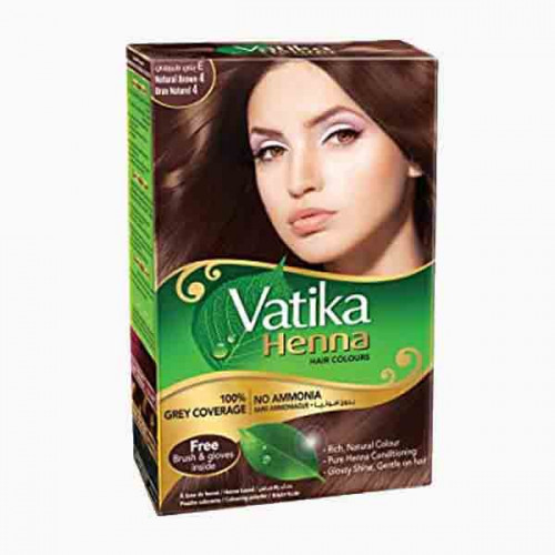 VATIKA HENNA HAIR COLOURS NATURAL BRWN 4 فاتيكا كريم صبغ الشعر / البني المتوسط 